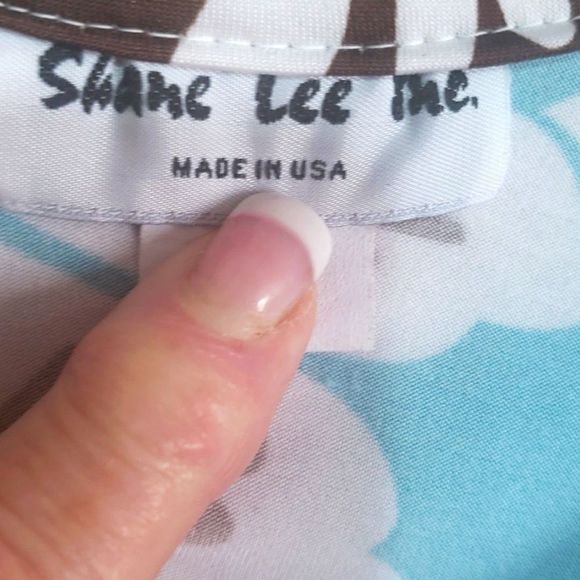 Shane Lee Inc artsy blue tan  asymmetrical, bell sleeves, 4" skirt, tunic, sz L - Picture 4 of 5